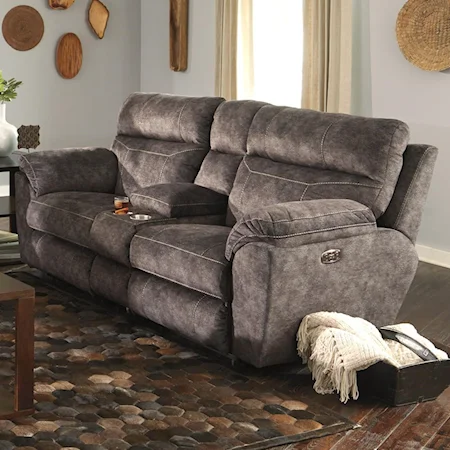 Power Lay Flat Reclining Console Loveseat with Power Headrests